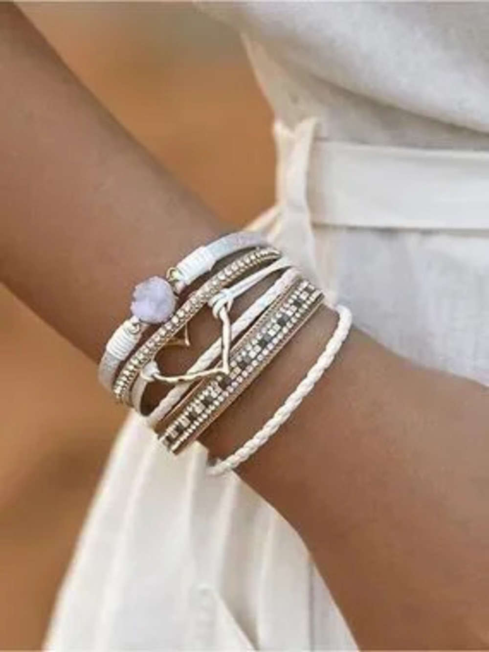 Anthropologie White, Gold & Lavender Color Wrap Bracelet